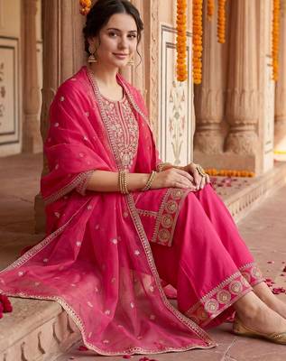 Women Ethnic Motifs Embroidered Regular Sequinned Kurta with Palazzos & With Dupatta 5