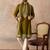 Mens green silk blend solid embroidered kurta and trouser with dupatta