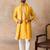 Mens yellow silk blend solid embroidered kurta and trouser with dupatta