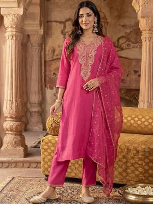 Women Ethnic Motifs Embroidered Regular Sequinned Liva Kurta with Trousers & With Dupatta 1