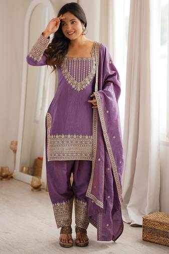 Embroidered Vichitra Silk Straight Kurta Shalwar and Dupatta Set