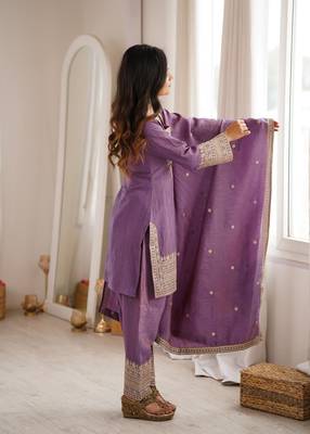 Embroidered Vichitra Silk Straight Kurta Shalwar and Dupatta Set 3