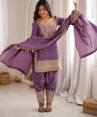 Embroidered Vichitra Silk Straight Kurta Shalwar and Dupatta Set 5