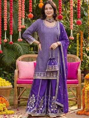 Women Ethnic Motifs Embroidered Regular Sequinned Kurta with Palazzos & With Dupatta 4