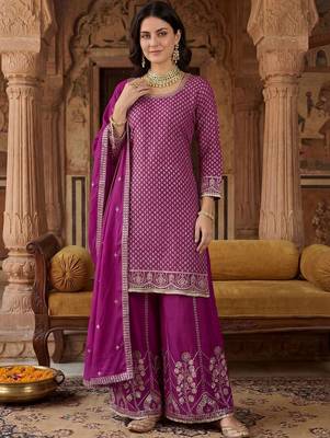 Women Ethnic Motifs Embroidered Regular Sequinned Kurta with Palazzos & With Dupatta 1