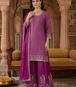 Women Ethnic Motifs Embroidered Regular Sequinned Kurta with Palazzos & With Dupatta