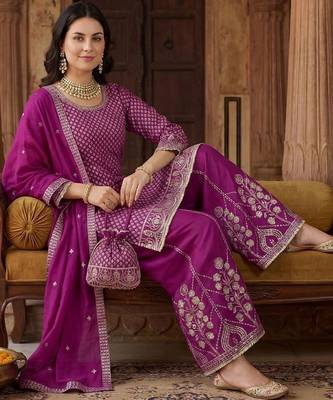 Women Ethnic Motifs Embroidered Regular Sequinned Kurta with Palazzos & With Dupatta 2
