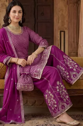 Women Ethnic Motifs Embroidered Regular Sequinned Kurta with Palazzos & With Dupatta