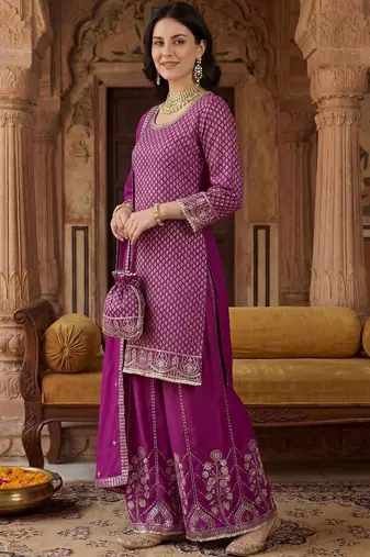 Women Ethnic Motifs Embroidered Regular Sequinned Kurta with Palazzos & With Dupatta