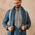 Mens blue silk blend solid embroidered kurta and trouser with dupatta