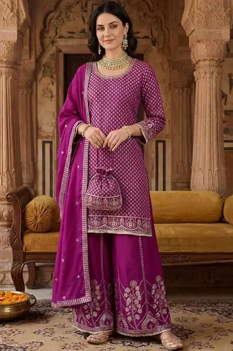 Women Ethnic Motifs Embroidered Regular Sequinned Kurta with Palazzos & With Dupatta