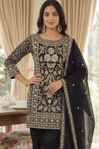 Women Floral Embroidered Panelled Sequinned Kurta with Trousers & With Dupatta