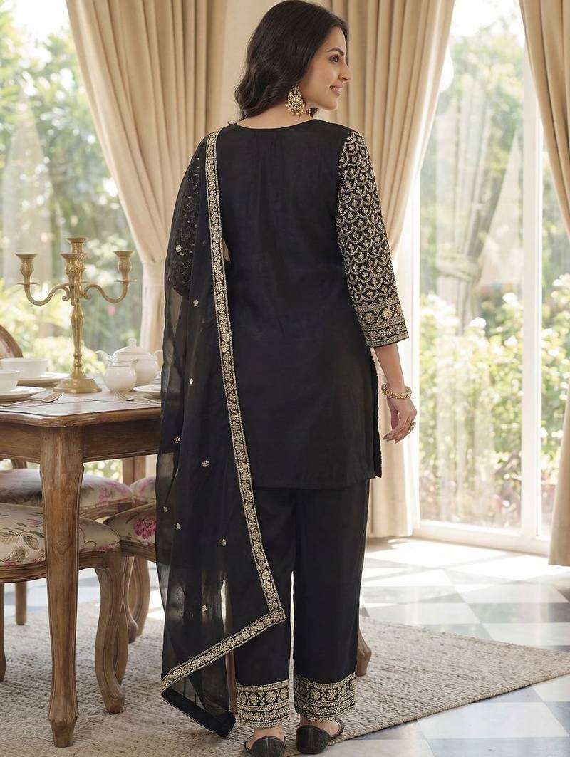 Women Floral Embroidered Panelled Sequinned Kurta with Trousers & With Dupatta