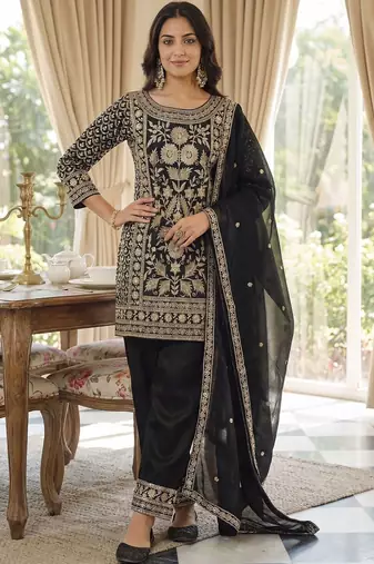 Women Floral Embroidered Panelled Sequinned Kurta with Trousers & With Dupatta