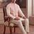Mens pink jacquard woven design mandarin collar koti