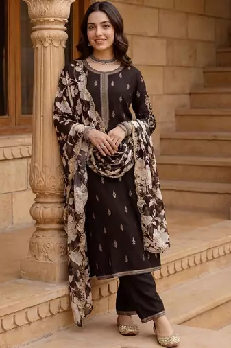 Women Ethnic Motifs Embroidered Regular Kurta with Palazzos & With Dupatta