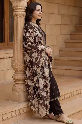 Women Ethnic Motifs Embroidered Regular Kurta with Palazzos & With Dupatta