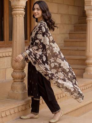 Women Ethnic Motifs Embroidered Regular Kurta with Palazzos & With Dupatta 4