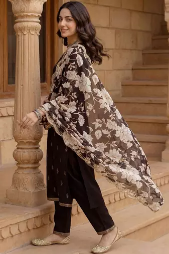 Women Ethnic Motifs Embroidered Regular Kurta with Palazzos & With Dupatta