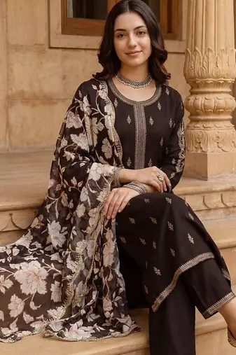 Women Ethnic Motifs Embroidered Regular Kurta with Palazzos & With Dupatta