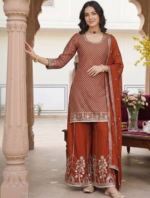 Women Ethnic Motifs Embroidered Regular Sequinned Kurta with Palazzos & With Dupatta 1