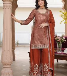 Women Ethnic Motifs Embroidered Regular Sequinned Kurta with Palazzos & With Dupatta