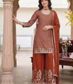 Women Ethnic Motifs Embroidered Regular Sequinned Kurta with Palazzos & With Dupatta