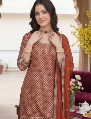 Women Ethnic Motifs Embroidered Regular Sequinned Kurta with Palazzos & With Dupatta 2