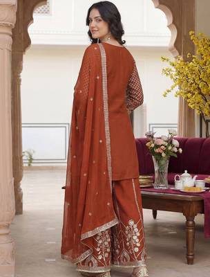 Women Ethnic Motifs Embroidered Regular Sequinned Kurta with Palazzos & With Dupatta 4