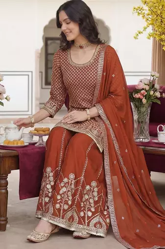 Women Ethnic Motifs Embroidered Regular Sequinned Kurta with Palazzos & With Dupatta