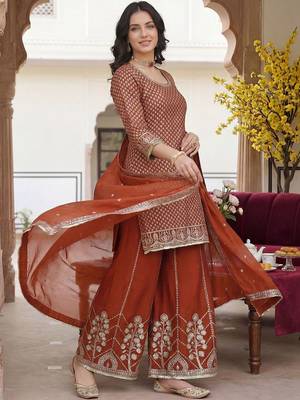 Women Ethnic Motifs Embroidered Regular Sequinned Kurta with Palazzos & With Dupatta 6