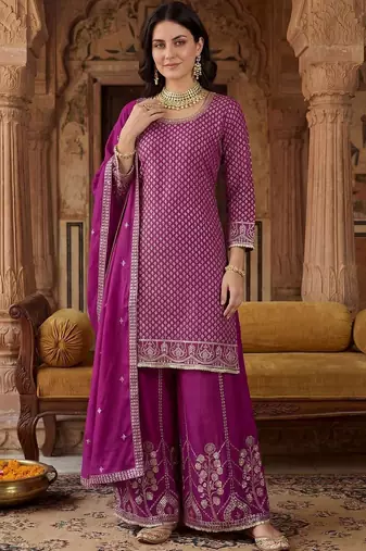 Women Ethnic Motifs Embroidered Regular Sequinned Kurta with Palazzos & With Dupatta