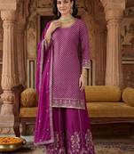 Women Ethnic Motifs Embroidered Regular Sequinned Kurta with Palazzos & With Dupatta