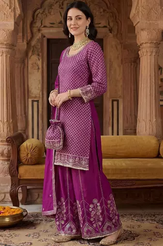 Women Ethnic Motifs Embroidered Regular Sequinned Kurta with Palazzos & With Dupatta