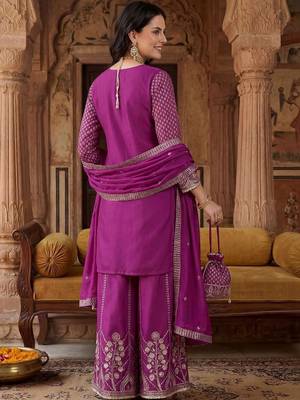 Women Ethnic Motifs Embroidered Regular Sequinned Kurta with Palazzos & With Dupatta 3