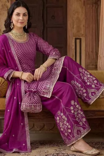 Women Ethnic Motifs Embroidered Regular Sequinned Kurta with Palazzos & With Dupatta