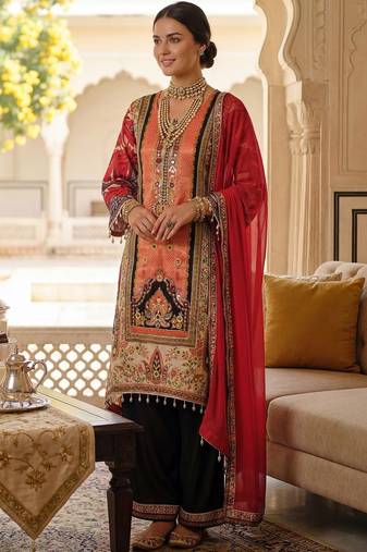 Women Ethnic Motifs Printed Regular Mirror Work Kurta with Palazzos & With Dupatta