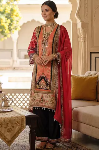Women Ethnic Motifs Printed Regular Mirror Work Kurta with Palazzos & With Dupatta