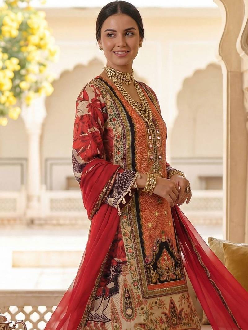 Women Ethnic Motifs Printed Regular Mirror Work Kurta with Palazzos & With Dupatta