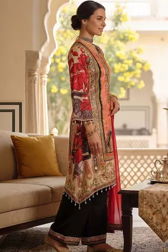 Women Ethnic Motifs Printed Regular Mirror Work Kurta with Palazzos & With Dupatta