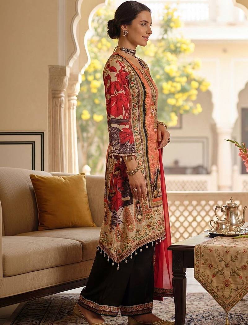 Women Ethnic Motifs Printed Regular Mirror Work Kurta with Palazzos & With Dupatta