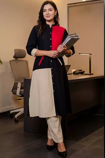 Women Regular Thread Work Pure Cotton Kurta with Trousers