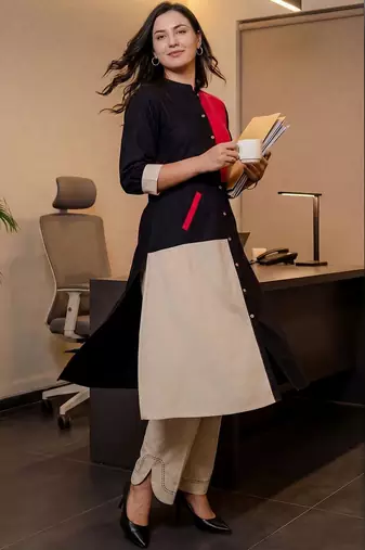 Women Regular Thread Work Pure Cotton Kurta with Trousers