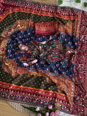 Multi Color  Real Mirror And Real moti tassels  Work Satin Saree 3