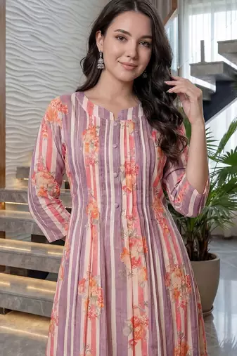 Women Printed Regular Beads and Stones Pure Cotton Kurta with Trousers