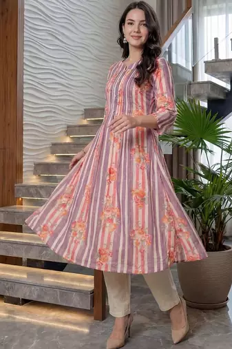 Women Printed Regular Beads and Stones Pure Cotton Kurta with Trousers