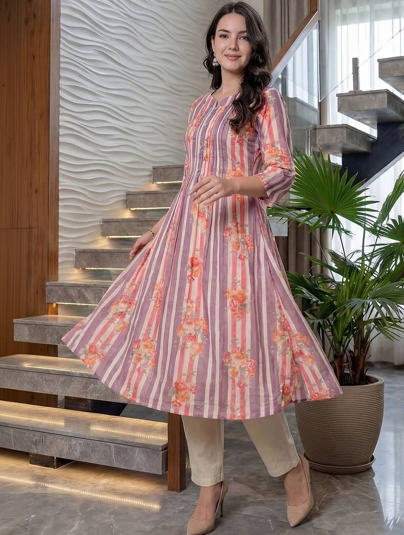 Women Printed Regular Beads and Stones Pure Cotton Kurta with Trousers