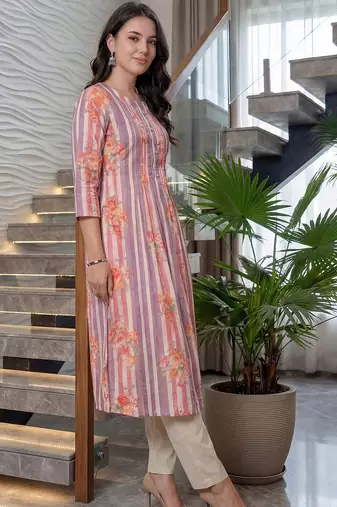 Women Printed Regular Beads and Stones Pure Cotton Kurta with Trousers