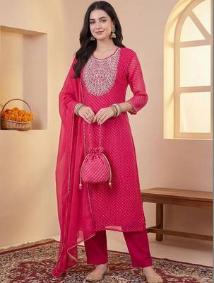 Women Ethnic Motifs Embroidered Regular Sequinned Kurta with Trousers & With Dupatta 1