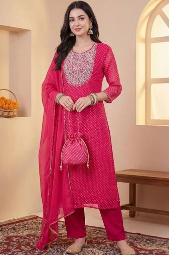 Women Ethnic Motifs Embroidered Regular Sequinned Kurta with Trousers & With Dupatta